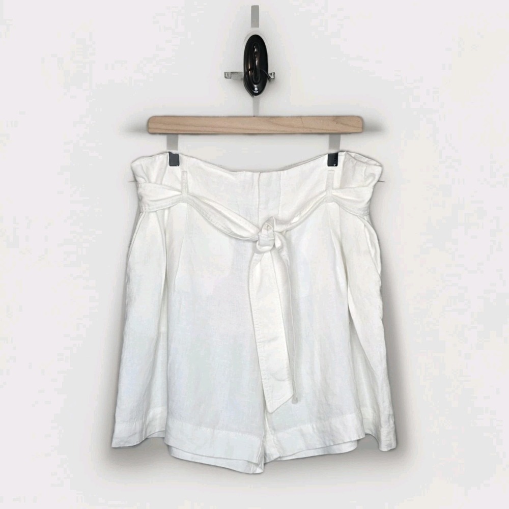 LAUREN RALPH LAUREN 100% Linen Belt Shorts SZ 14 White Preppy Coastal Resort
